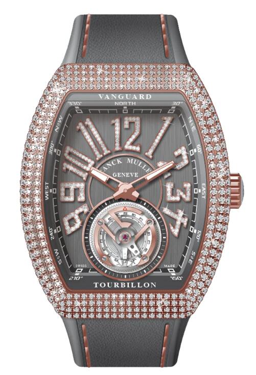 Best FRANCK MULLER Vanguard Tourbillon Rose Gold White Diamonds Case V 41 T D NBR CD (TT) (5N) (TT DIAM 5N) Replica Watch